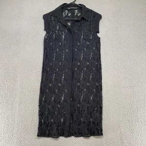 Sleeveless Black Lace Shirt Dress - Elegant Layered Design